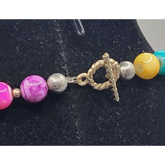 Vintage Bright Graduated Ceramic Enamel Beaded Necklace 17.5in - Picture 2 of 5